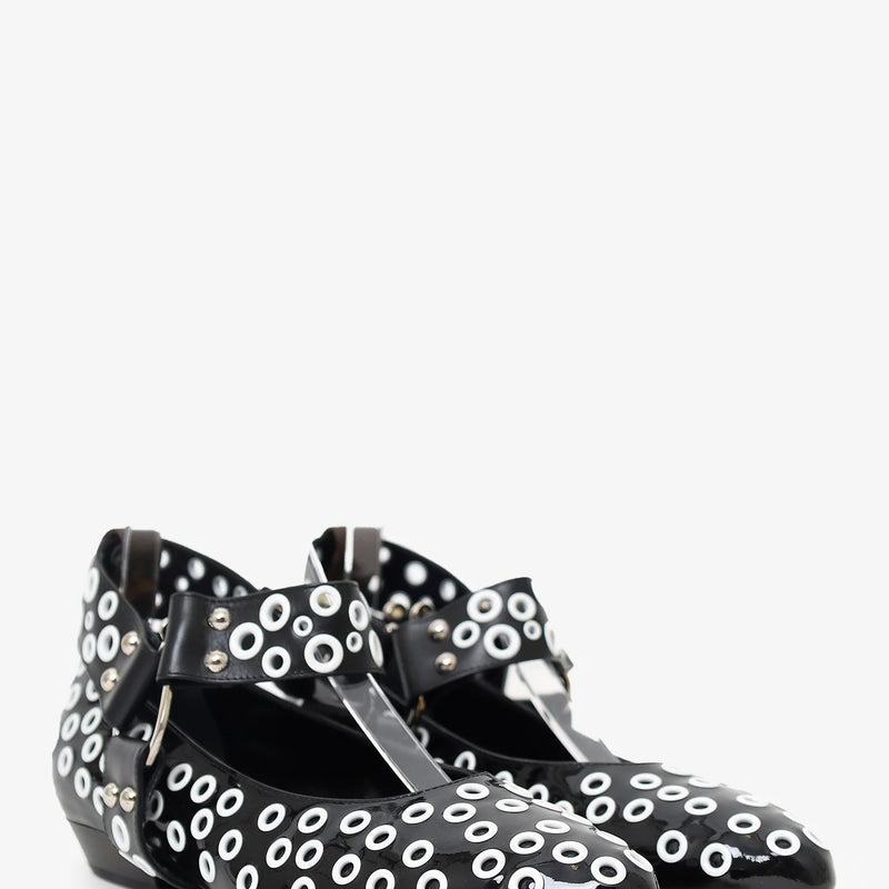 LV Black/White Patent Eyelet Ballet Flats Size 38.5