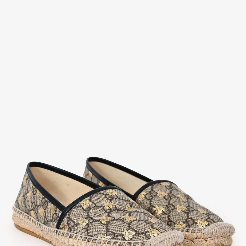 GC Beige Supreme Bee Print Coated Canvas Espadrilles Size 37.5