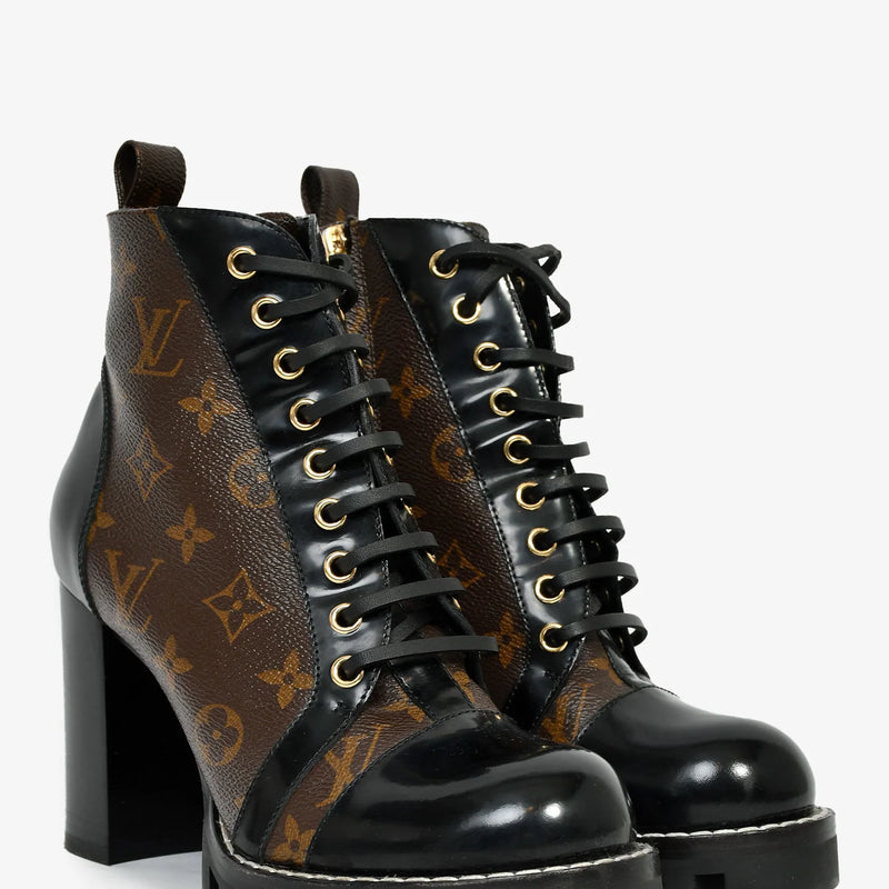 LV Black Monogram 'Star Trail' Lace-up Ankle Boots Size 36