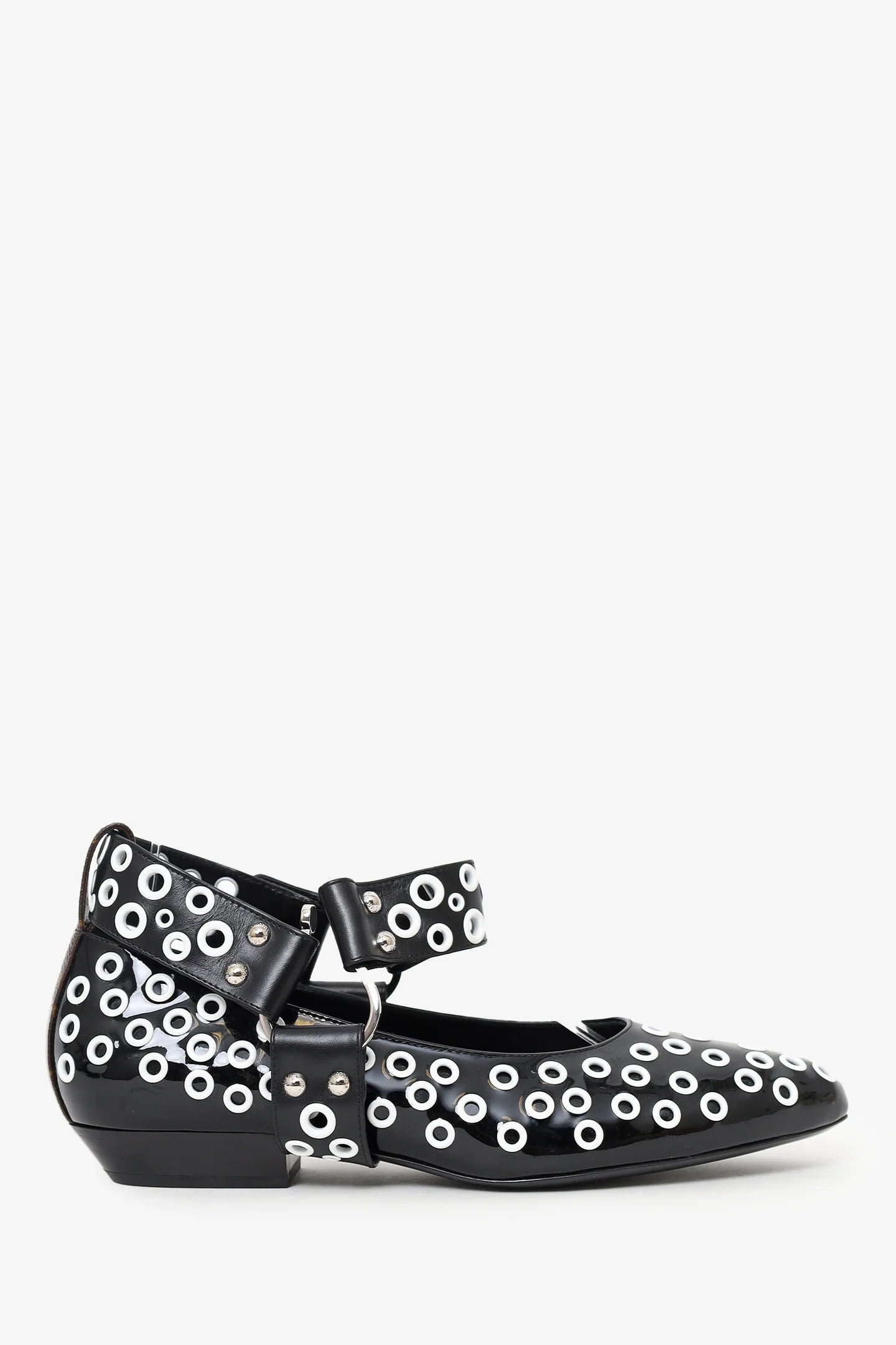 LV Black/White Patent Eyelet Ballet Flats Size 38.5