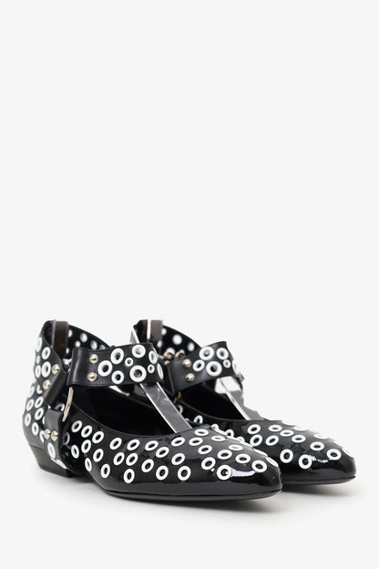 LV Black/White Patent Eyelet Ballet Flats Size 38.5