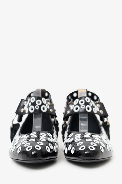 LV Black/White Patent Eyelet Ballet Flats Size 38.5