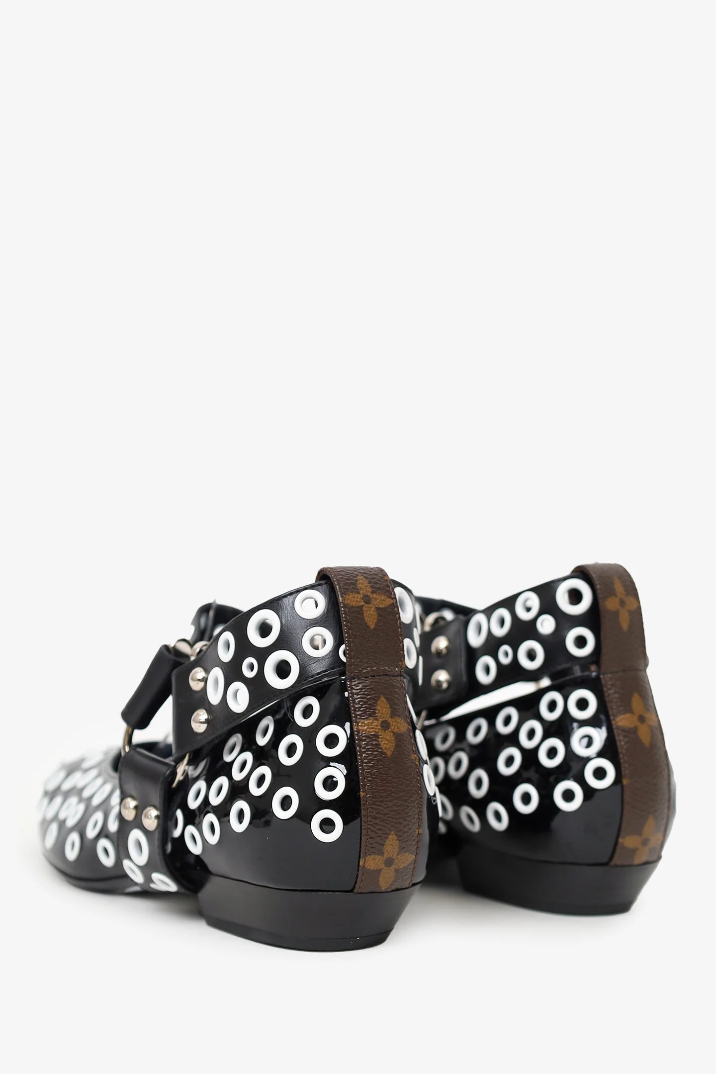 LV Black/White Patent Eyelet Ballet Flats Size 38.5