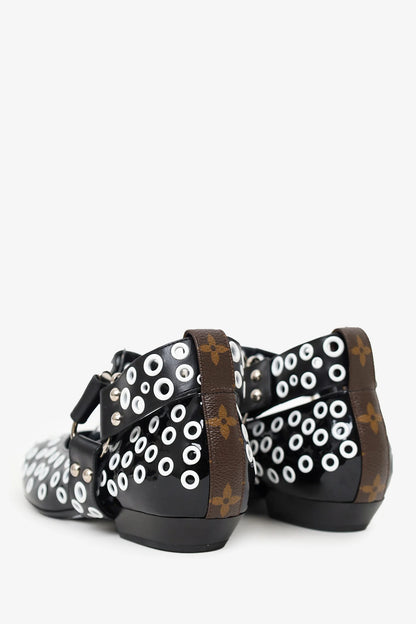 LV Black/White Patent Eyelet Ballet Flats Size 38.5