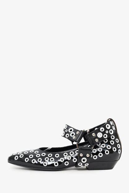 LV Black/White Patent Eyelet Ballet Flats Size 38.5
