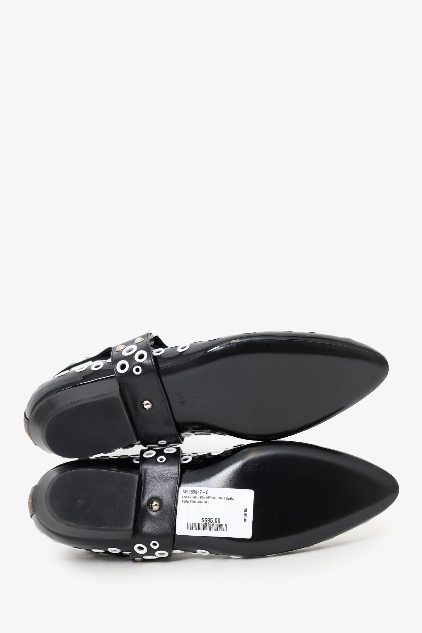 LV Black/White Patent Eyelet Ballet Flats Size 38.5