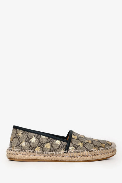 GC Beige Supreme Bee Print Coated Canvas Espadrilles Size 37.5