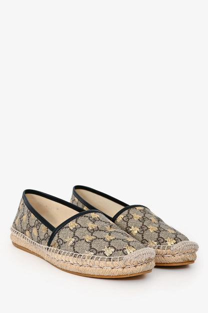 GC Beige Supreme Bee Print Coated Canvas Espadrilles Size 37.5