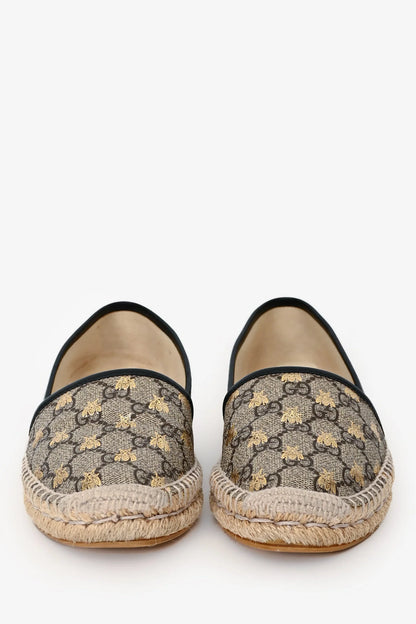 GC Beige Supreme Bee Print Coated Canvas Espadrilles Size 37.5