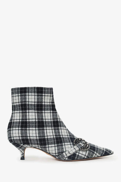 CD Black/White Plaid 'Dior Gang' Tartan Ankle Boots Size 38.5