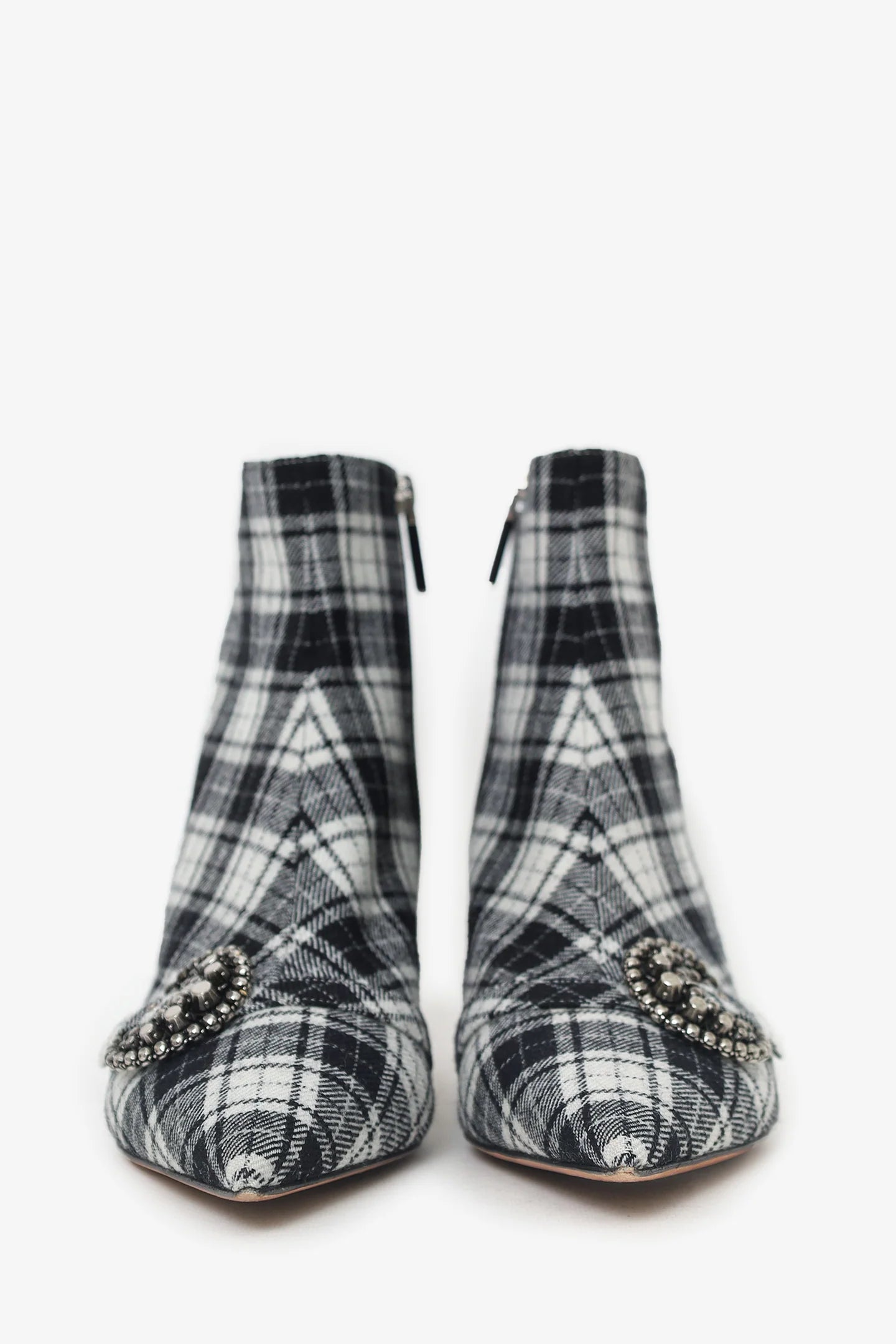 CD Black/White Plaid 'Dior Gang' Tartan Ankle Boots Size 38.5
