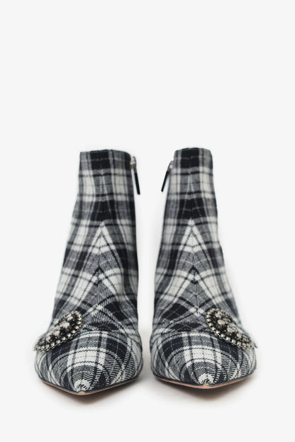 CD Black/White Plaid 'Dior Gang' Tartan Ankle Boots Size 38.5
