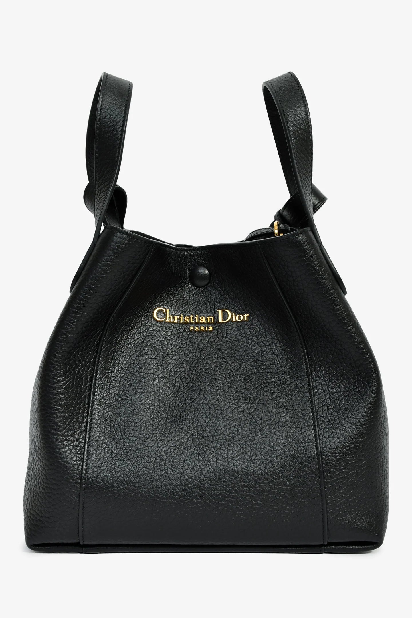 CD Black Grained Calfskin Bucket Bag With Strap