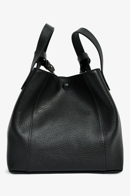 CD Black Grained Calfskin Bucket Bag With Strap