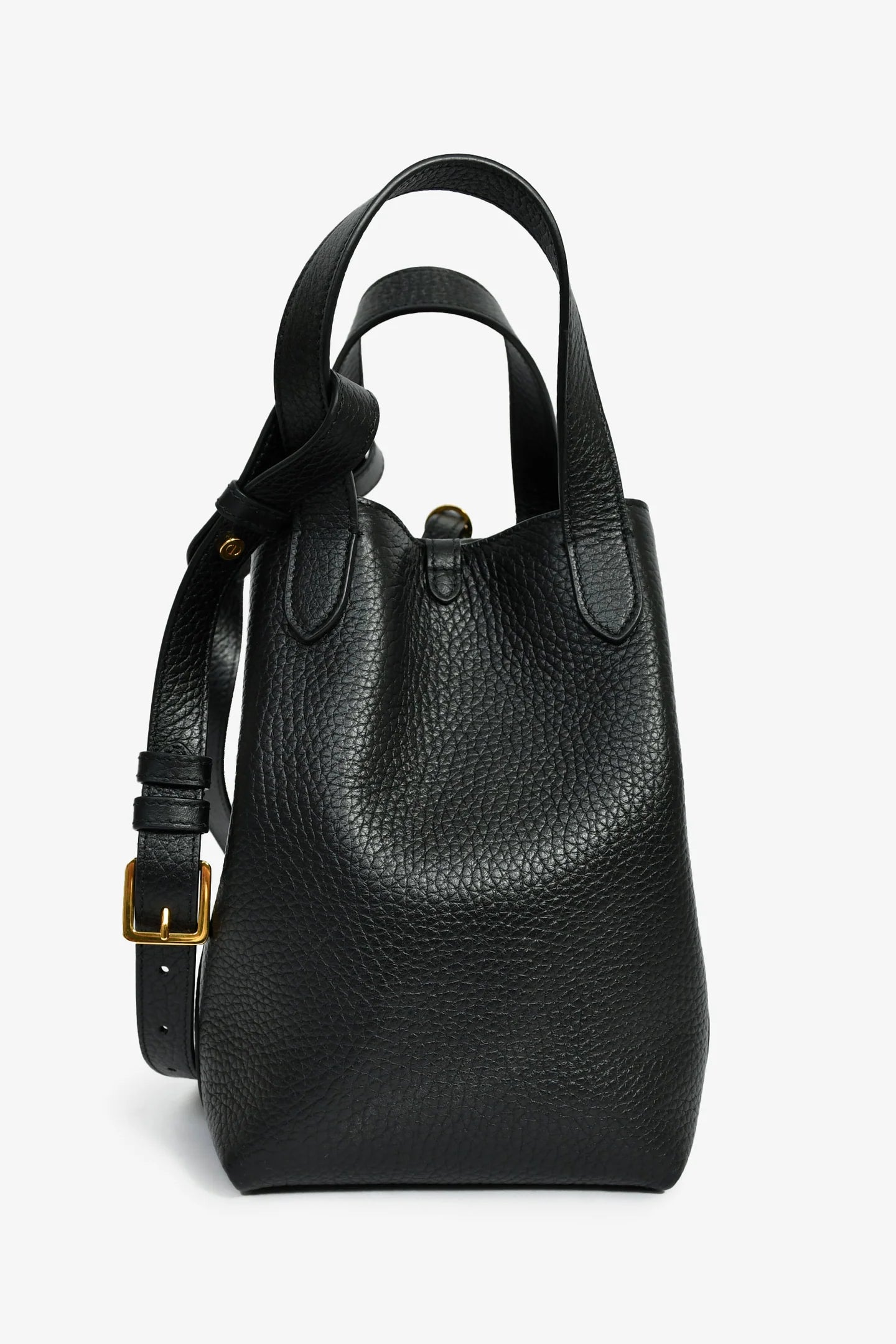 CD Black Grained Calfskin Bucket Bag With Strap