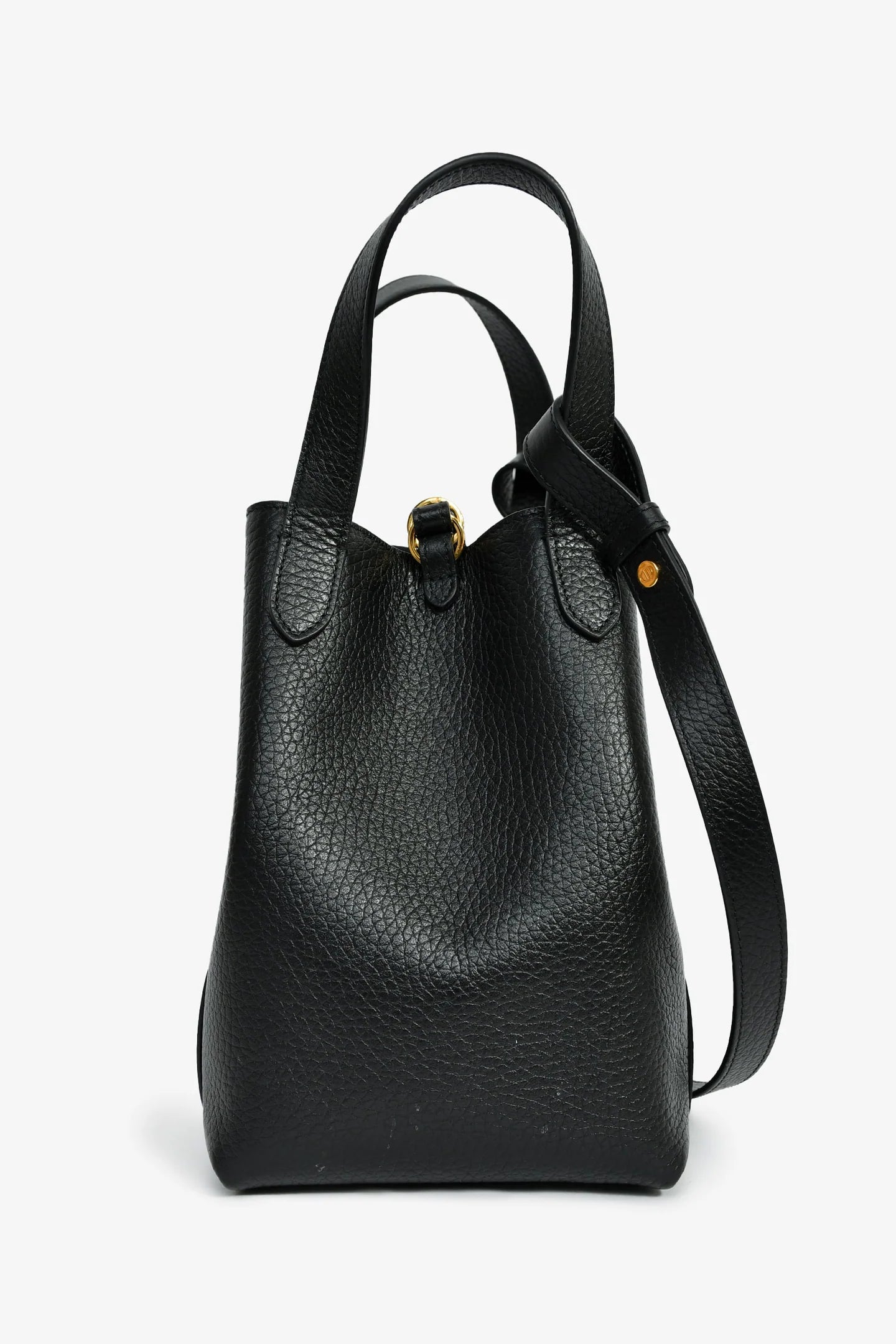 CD Black Grained Calfskin Bucket Bag With Strap