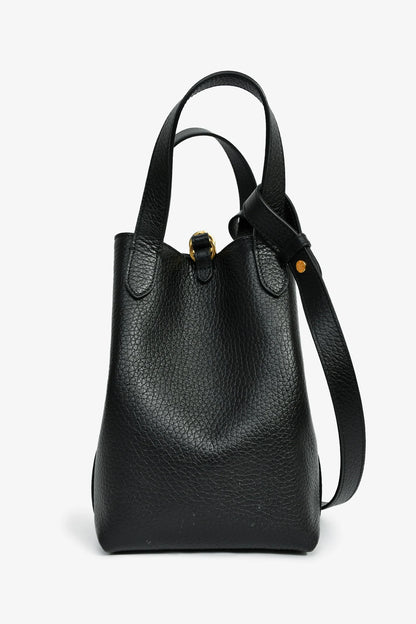 CD Black Grained Calfskin Bucket Bag With Strap