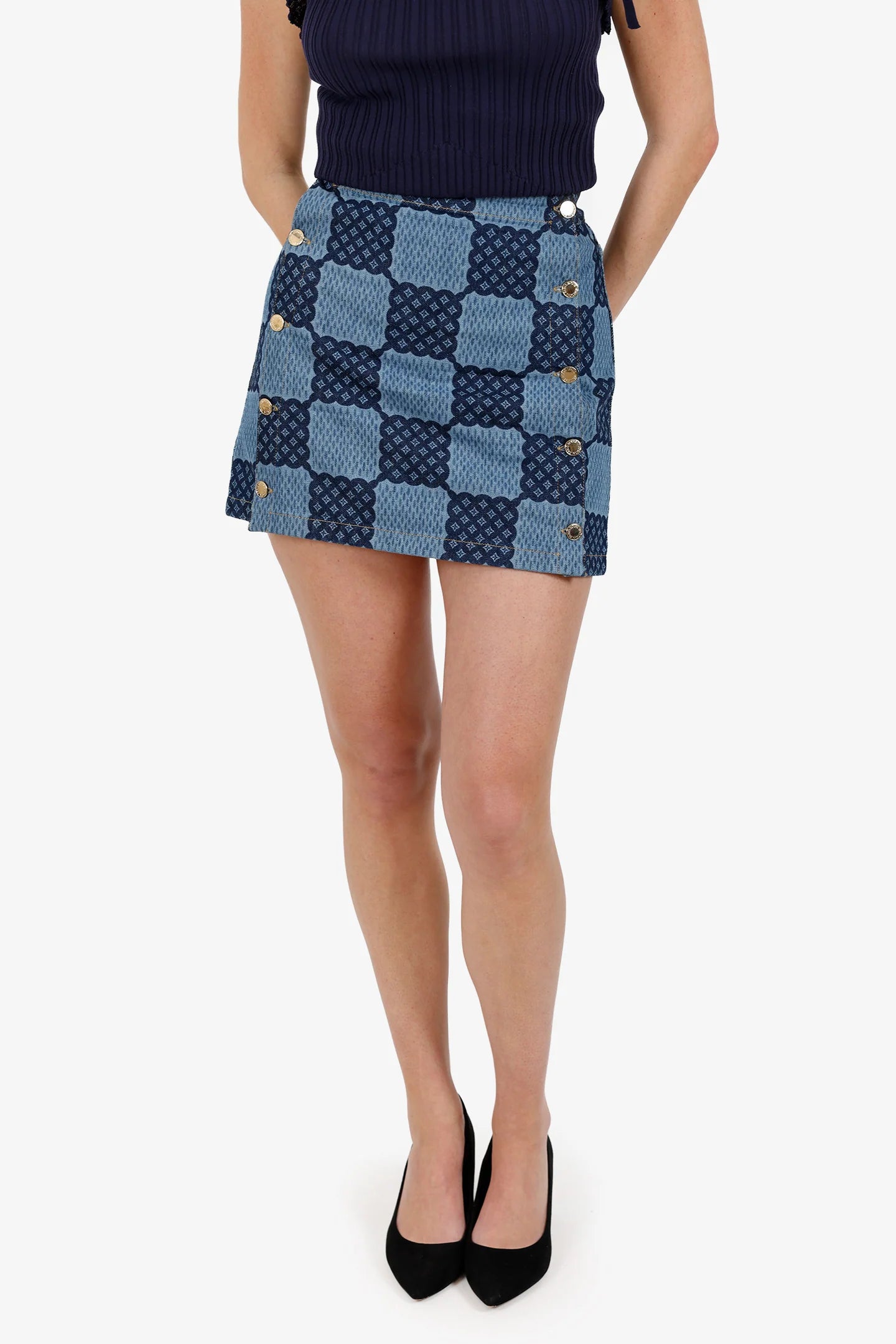 LV Blue Damier Denim Mini Skirt Size 36 'Altered'