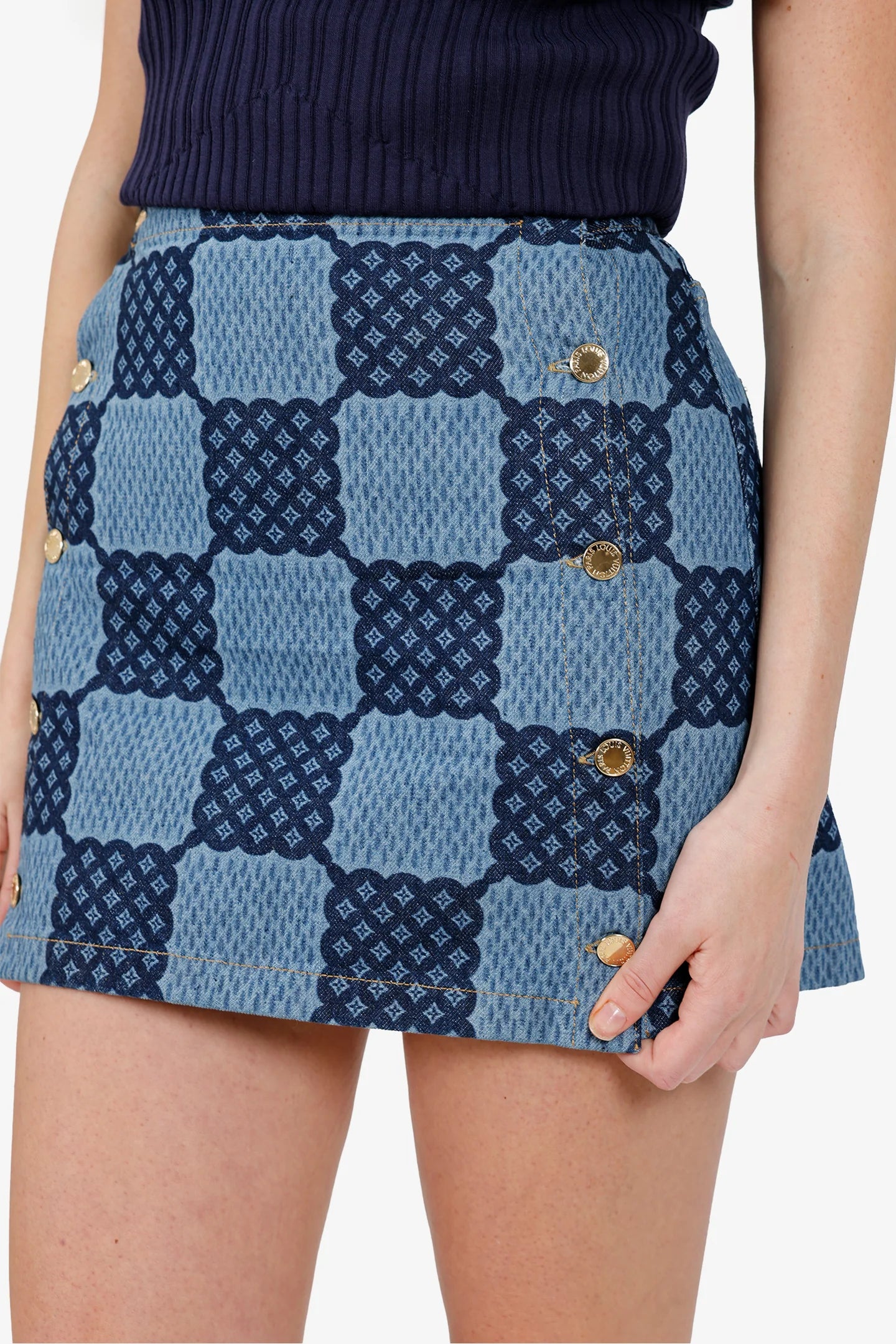 LV Blue Damier Denim Mini Skirt Size 36 'Altered'
