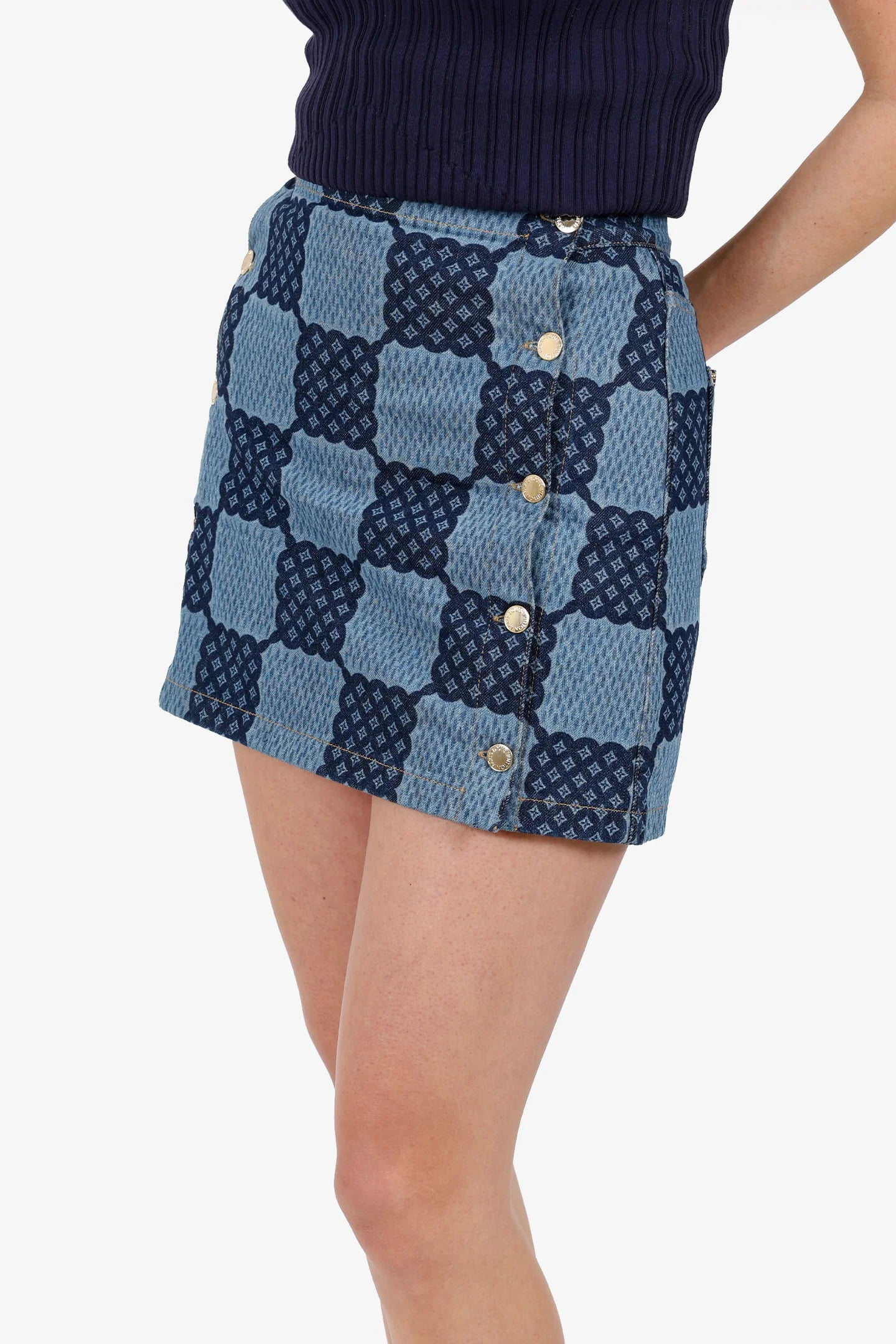 LV Blue Damier Denim Mini Skirt Size 36 'Altered'