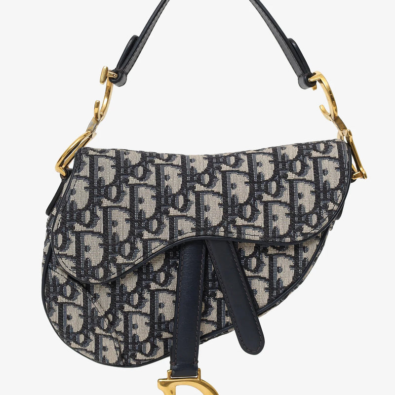 CD 2018 Blue Oblique Jacquard Mini Saddle Bag With Strap