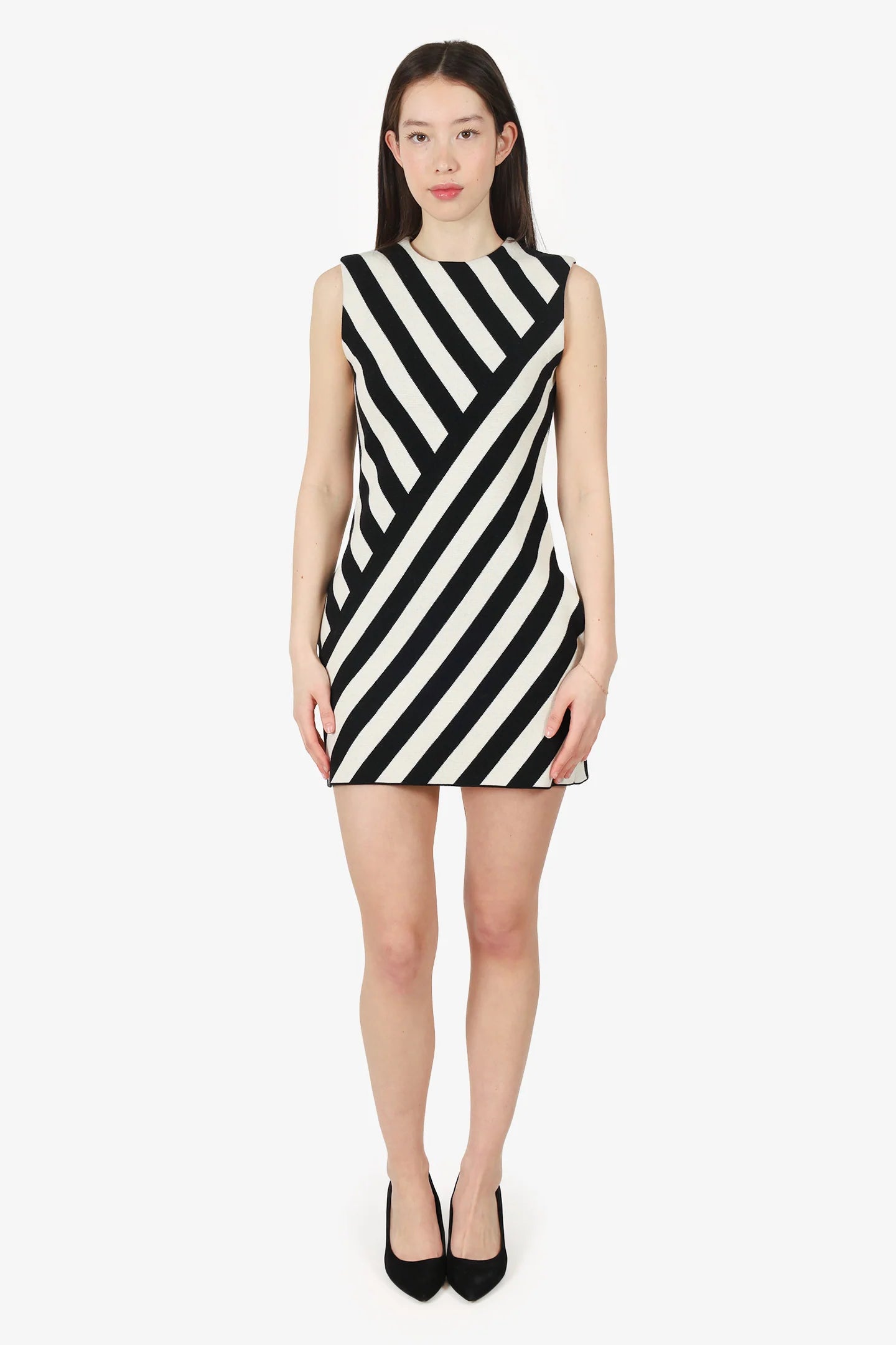 GC Black/White Jacquard Striped Sleeveless Dress Size XS