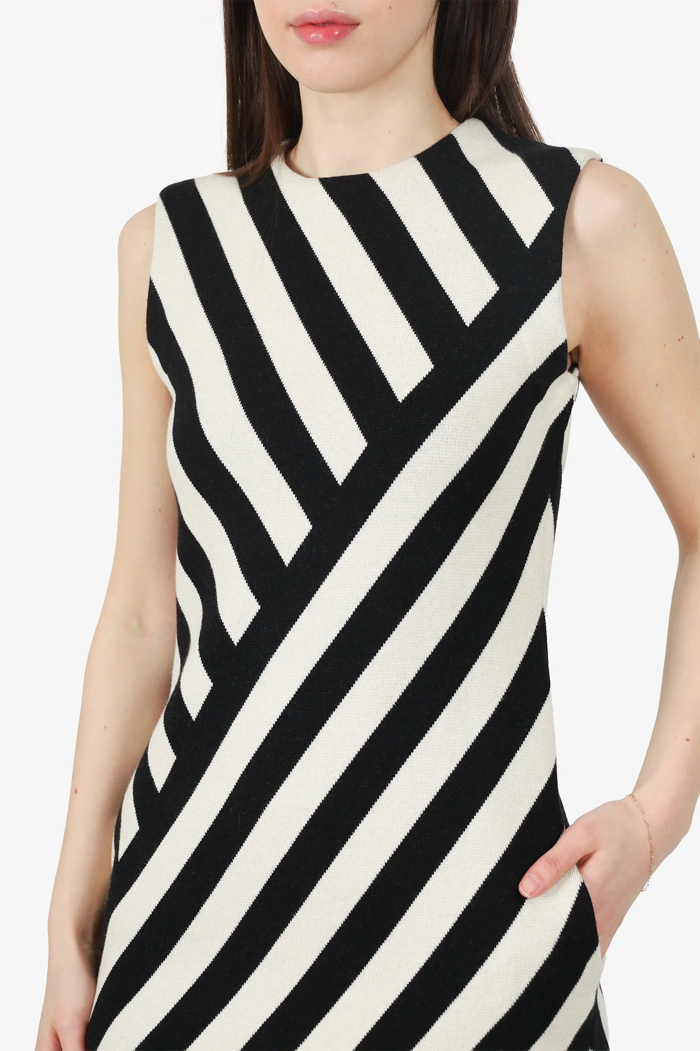 GC Black/White Jacquard Striped Sleeveless Dress Size XS