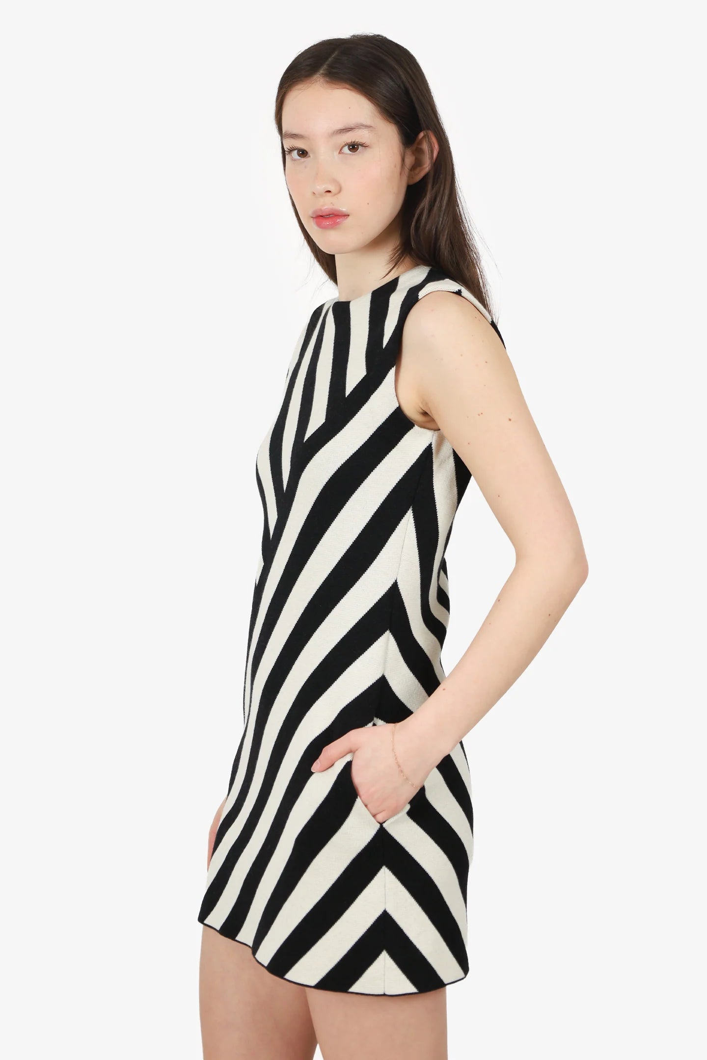 GC Black/White Jacquard Striped Sleeveless Dress Size XS