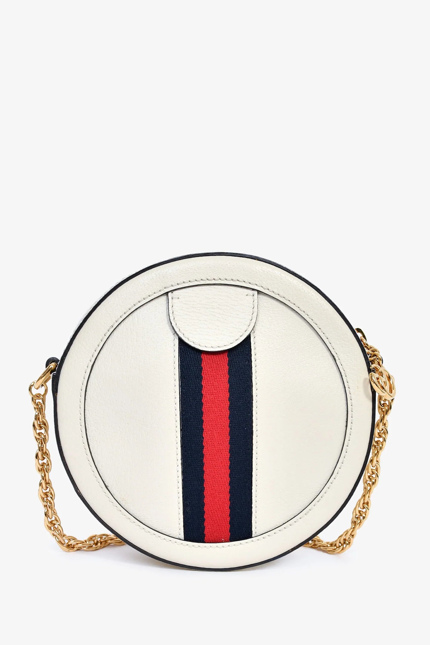 GC White Leather Web Detail 'Ophidia' Mini Round Crossbody Bag