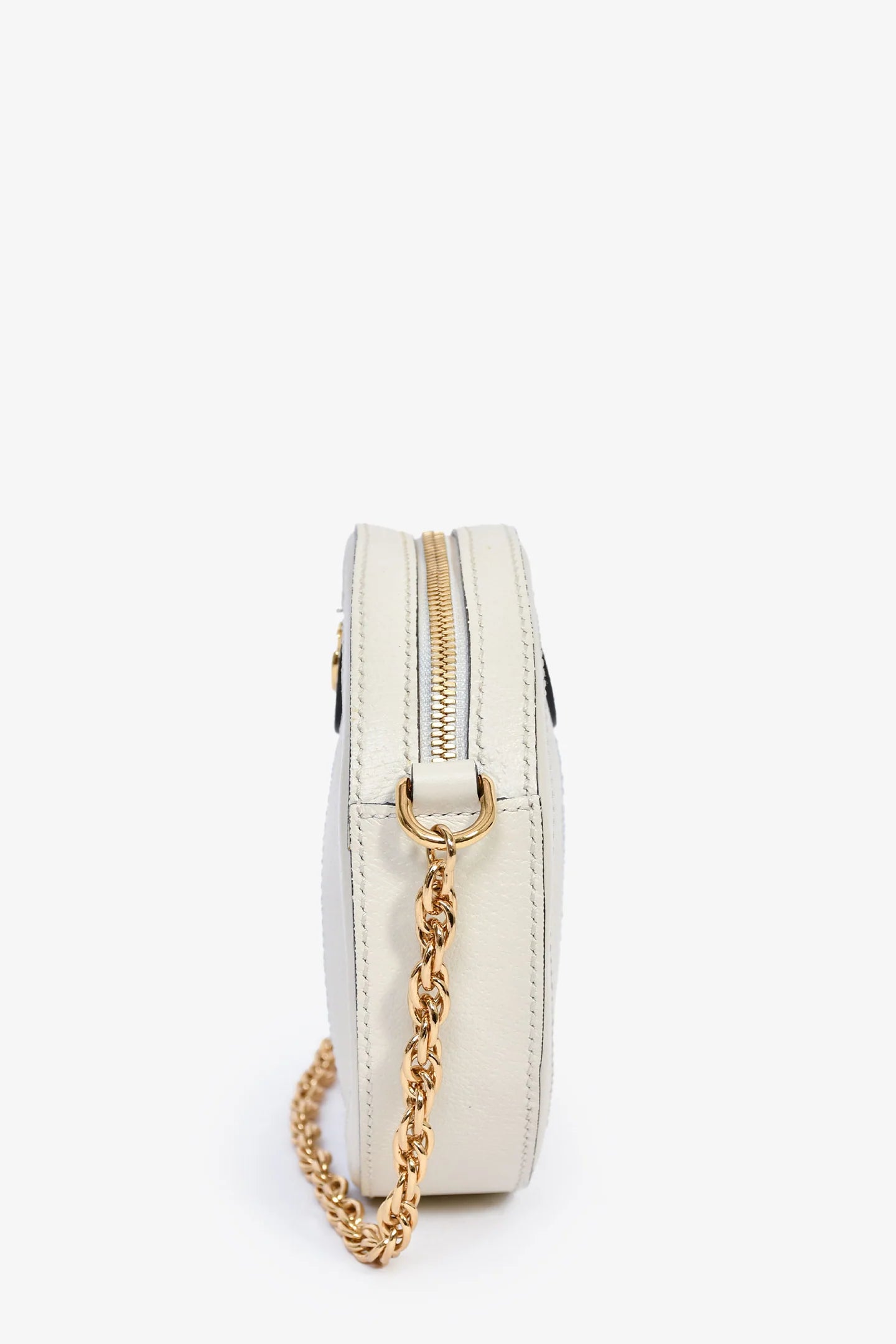 GC White Leather Web Detail 'Ophidia' Mini Round Crossbody Bag