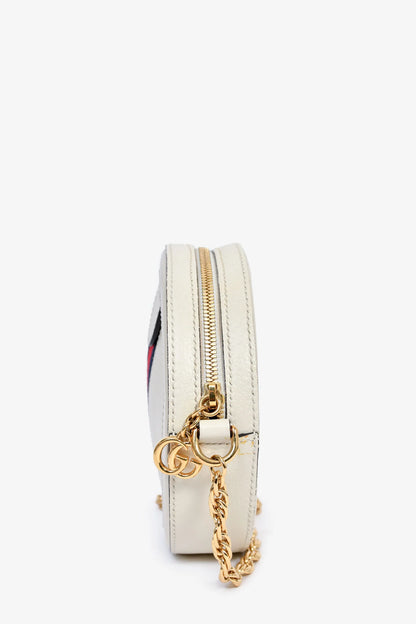 GC White Leather Web Detail 'Ophidia' Mini Round Crossbody Bag
