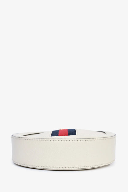 GC White Leather Web Detail 'Ophidia' Mini Round Crossbody Bag