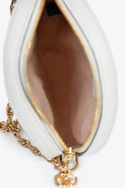 GC White Leather Web Detail 'Ophidia' Mini Round Crossbody Bag