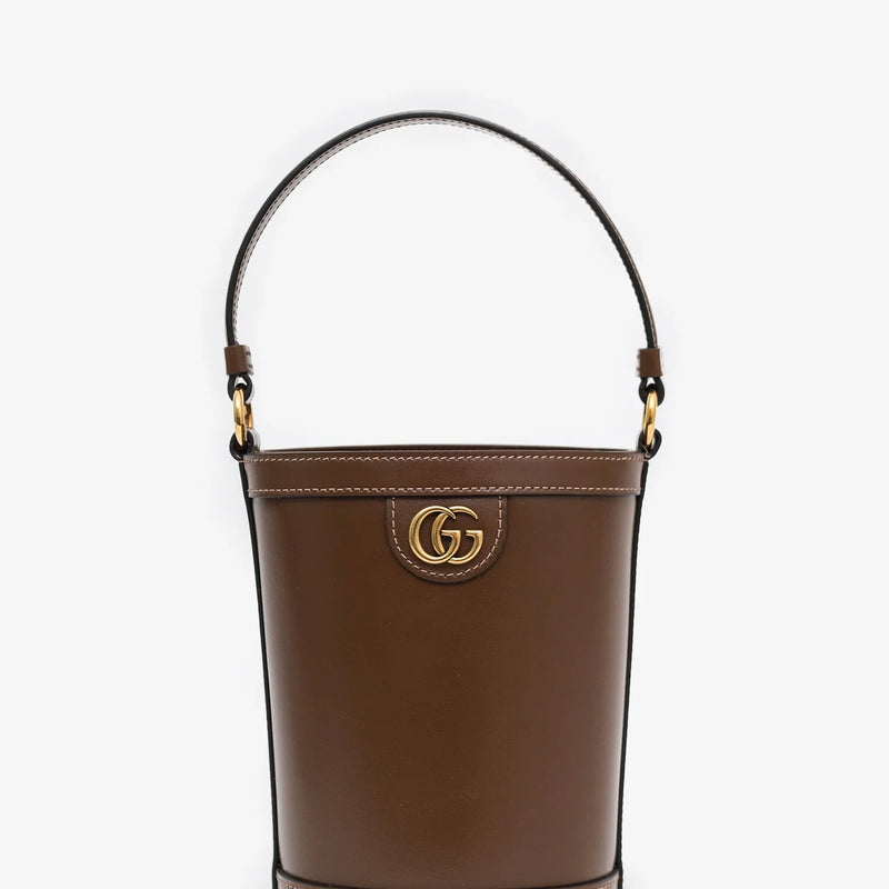 GC Brown Leather GG Canvas Ophidia Mini Bucket Bag