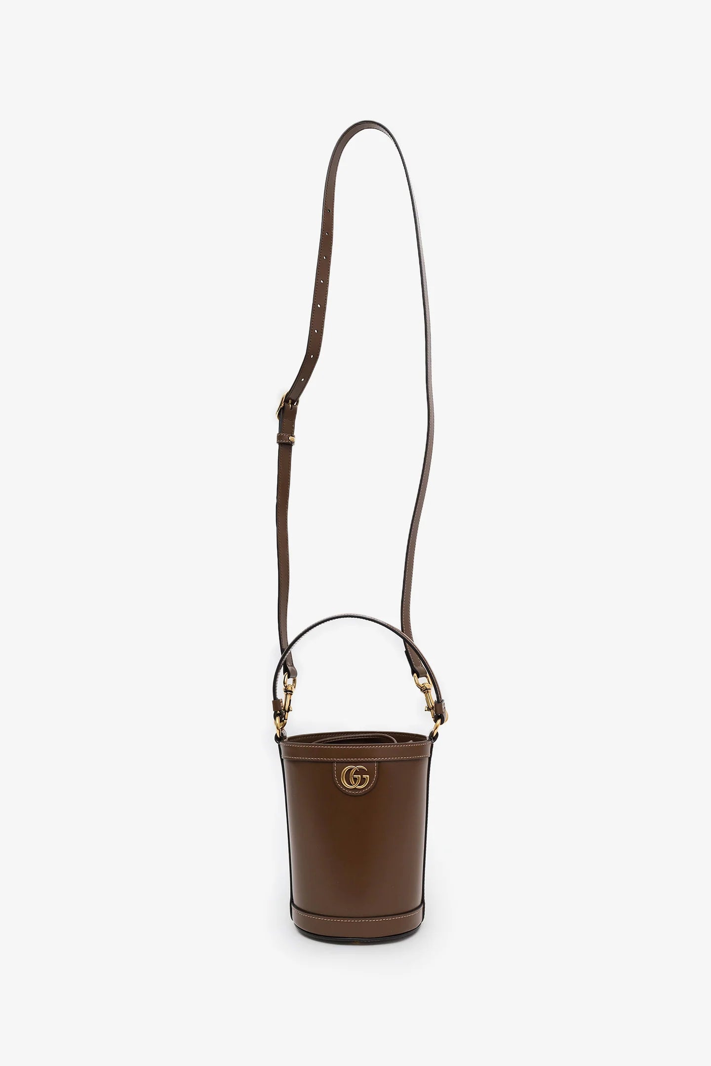 GC Brown Leather GG Canvas Ophidia Mini Bucket Bag