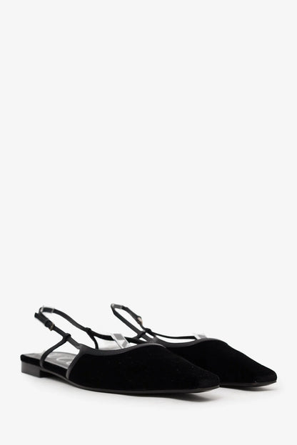 GC Black Velvet Slingback Flats Size 40