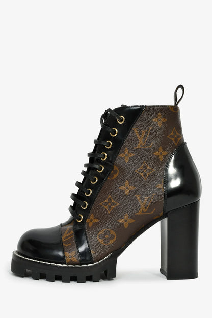 LV Black Monogram 'Star Trail' Lace-up Ankle Boots Size 36