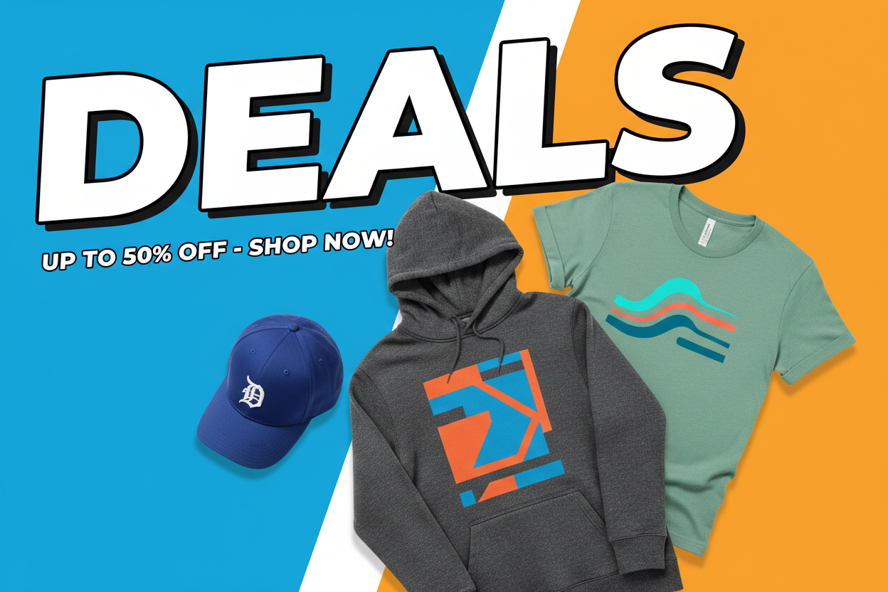 generate a collection banner of deals for the collection highlighting hoodies caps and t shirts photos