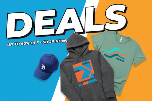 generate a collection banner of deals for the collection highlighting hoodies caps and t shirts photos