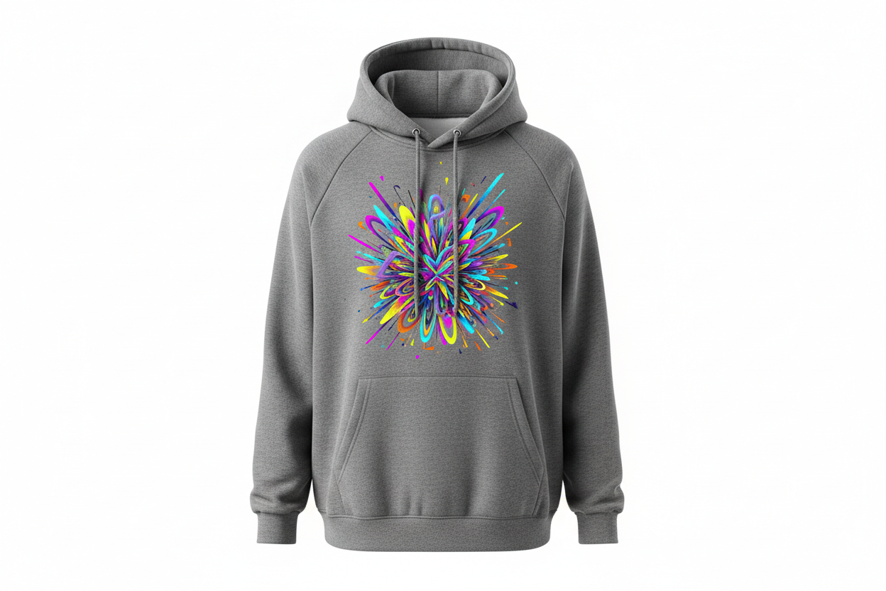 generate a photo of a product in which get custom printed hoodie